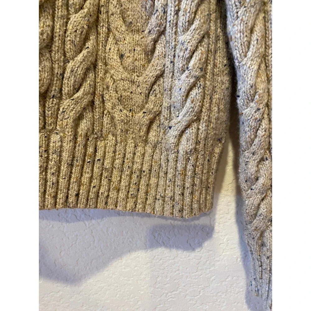 Banana Republic Full Zip‎ Cable Knit Sweater Size L Beige Wool Fisherman Old $